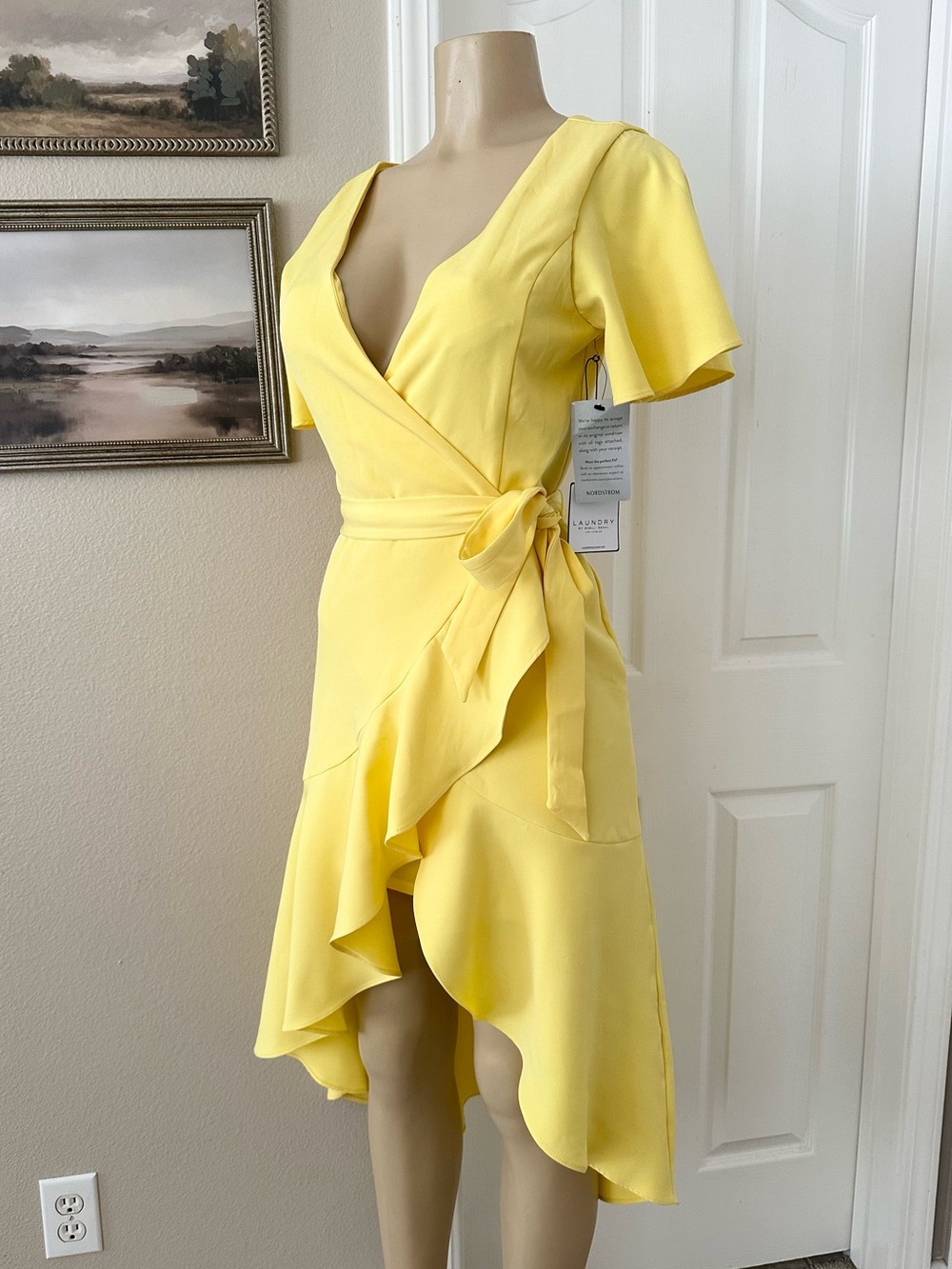 Laundry by Shelli Segal Yellow Ruffle Wrap Dress